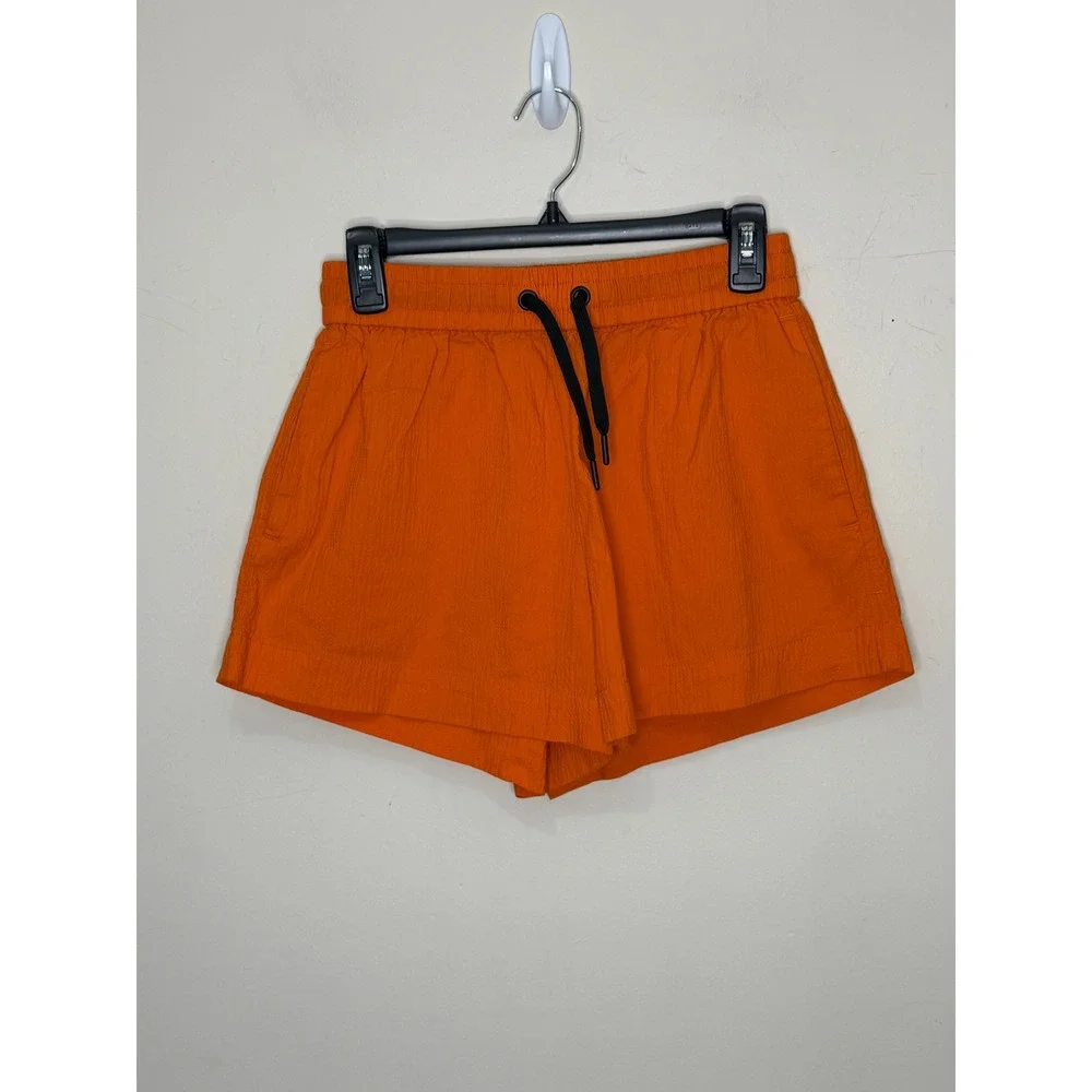 Everlane Gauzy Organic Cotton Shorts Womens S Orange Pull On Drawstring Summer